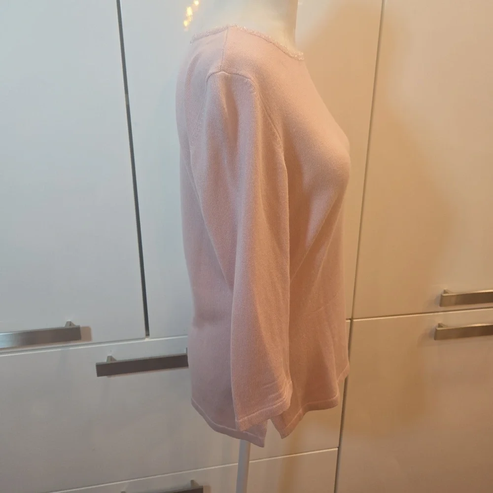 Silk Cashmere Beaded Baby Pink Pullover Knit Sweater Womens Size Small - Picture 3 of 9